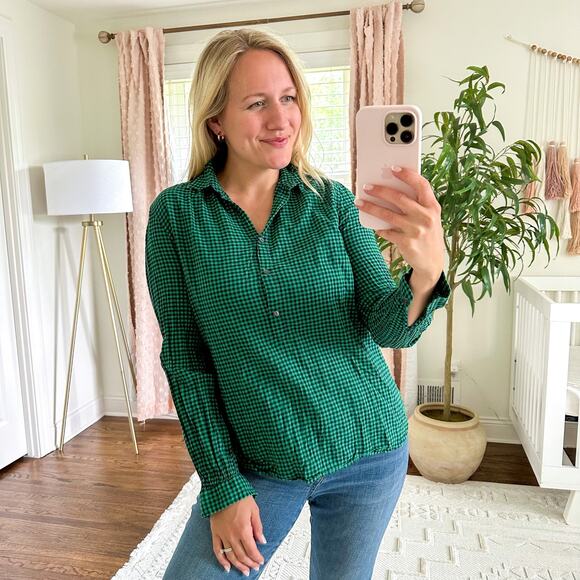 J. Crew Gathered Popover Long Sleeve Shirt in Two Toned Gingham 2 - Picture 1 of 8